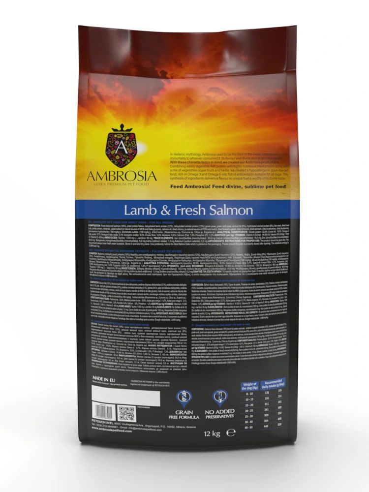 Ambrosia Lamb & Fresh salmon Ultra premium 12kg